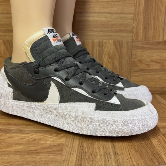Nike x Sacai Blazer Size 10.5 Grey Leather and Suede Low Top Sneakers rare!!